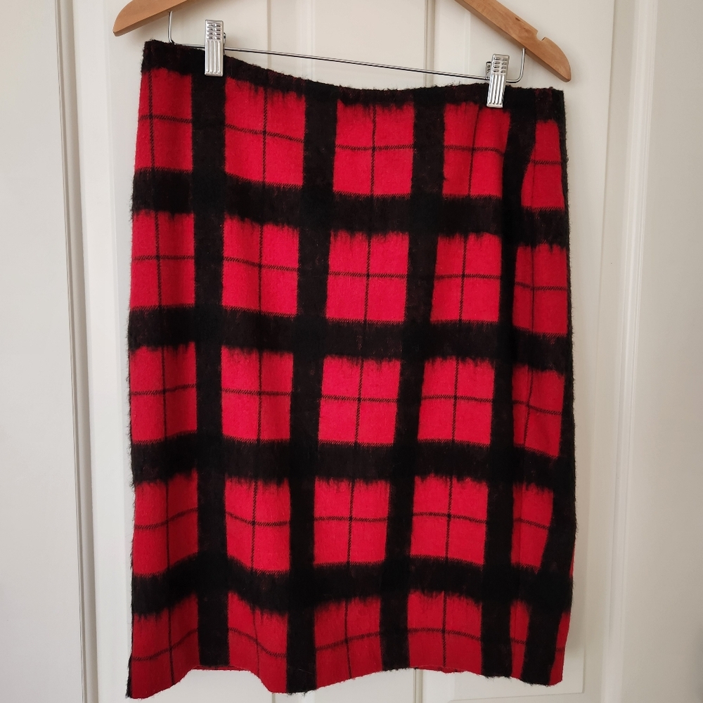 Wool Blend Pencil Skirt Buffalo Plaid Red Black Check Academia Preppy Size 10